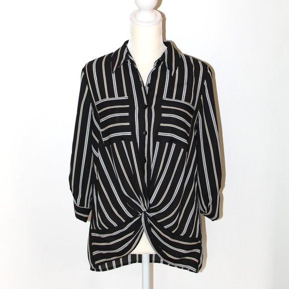 Iz Byer Geometric Stripe Button Down Blouse - Picture 1 of 13